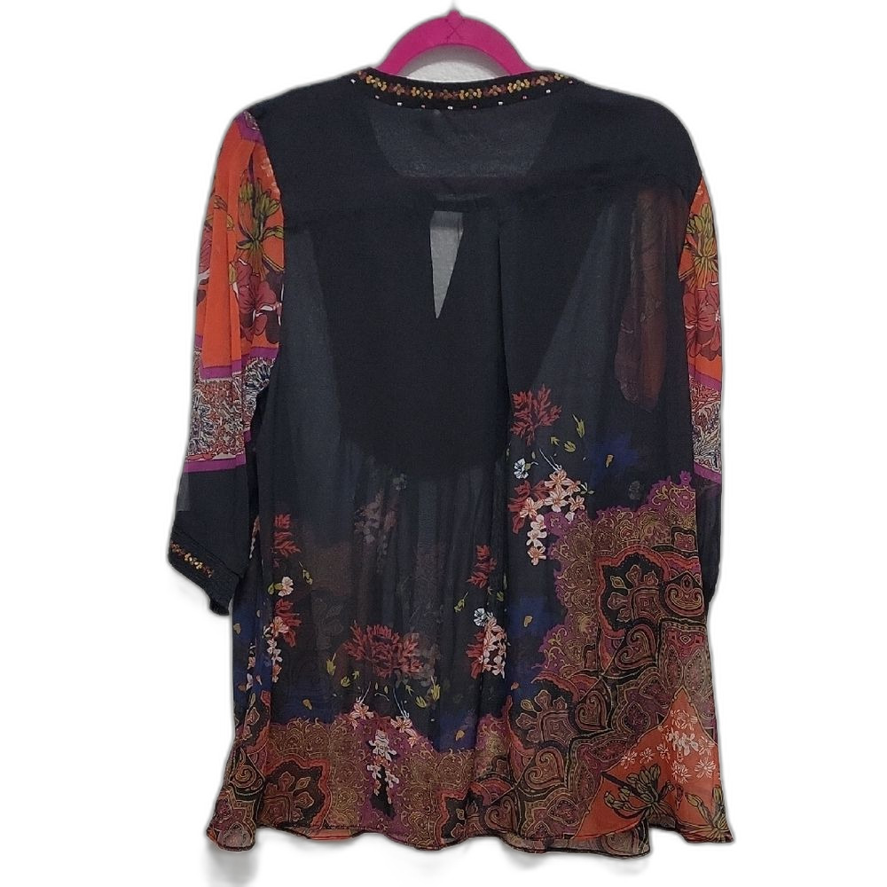 Soft Surroundings Embroidered Multicolor Blouse Black Red Size L Boho - Picture 2 of 11